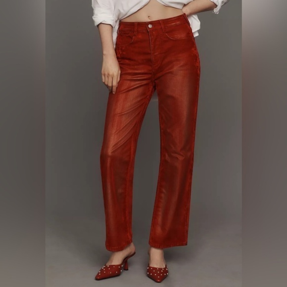 Anthropologie Pilcro The Annie Flocked High-Rise Straight-Leg Jeans